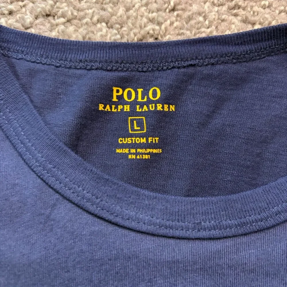 Polo Ralph Lauren 27 Distressed Cotton T Shirt Navy Blue Men’s Large